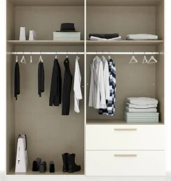 rauch Kleiderschrank »Drehtürenschrank Schrank Garderobe Ankleide SKANDI BY QUADRA SPIN« Breiten: 181/226/271 cm, Höhe 210 cm,im Landhaus-Stil mit Massivholzgriffen aus Wildeiche, mit Schubladen