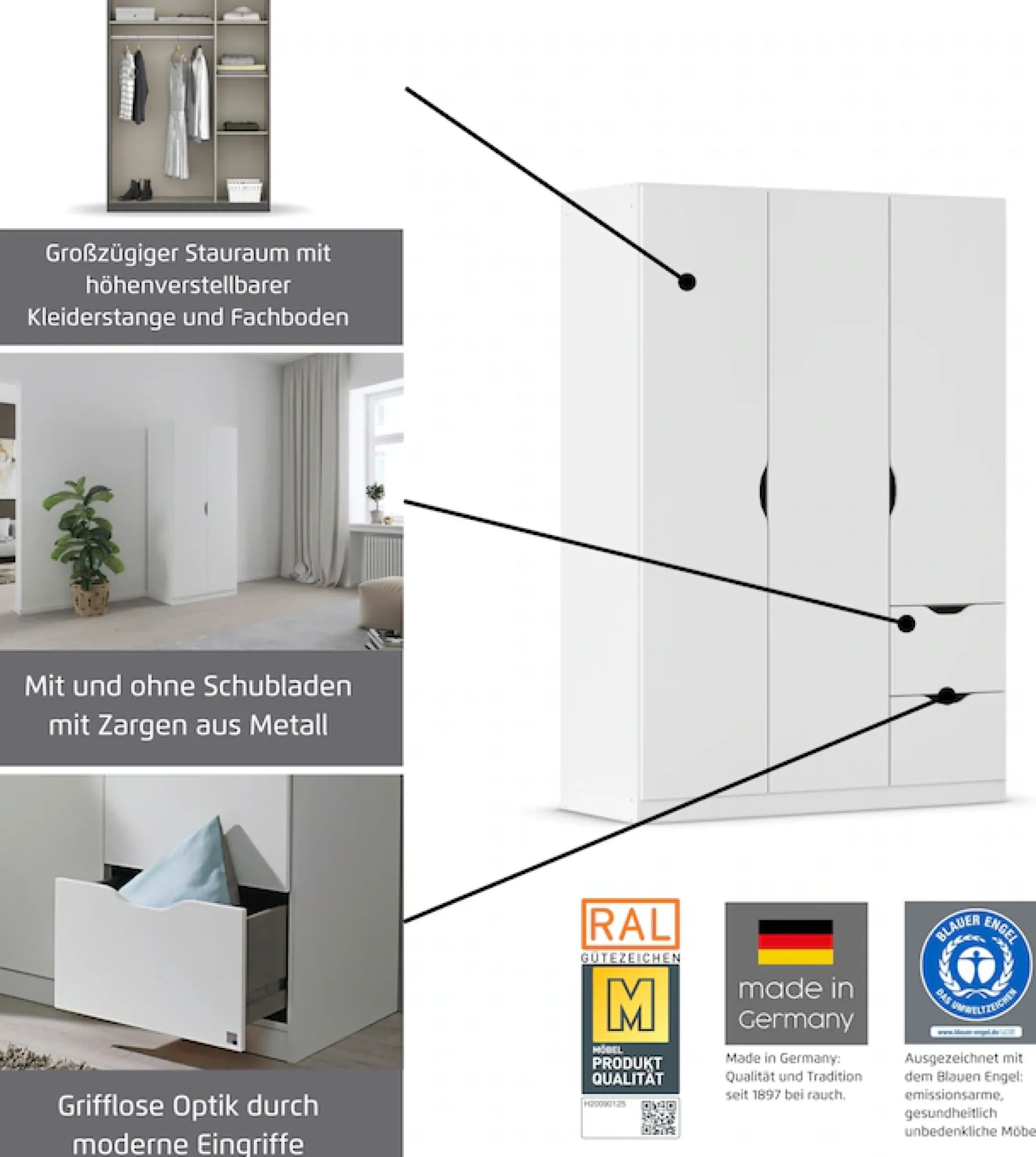 rauch Kleiderschrank »Freiham Drehtürenschrank Schrank Garderobenschrank Breite 91cm« Schlafzimmerschrank mit Spiegel und Griffmulden BESTSELLER