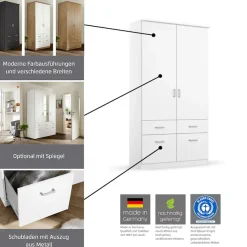rauch Kleiderschrank »Kleiderschrank Schrank Garderobe deckenhoher Schrank BREMEN« optional mit Spiegel, Breiten: 91/136/181 cm, Höhe: 199 cm,in vielen Farbvariationen, inkl. Kranzblende MADE IN GERMANY