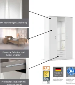 rauch Kleiderschrank »Schrank Garderobe Garderobenschrank Putzschrank Wäscheschrank TORRENT« Breiten 91/136/181 cm, Höhe 210 cm,optional Außenschubladen und Spiegel, viel Stauraum MADE IN GERMANY