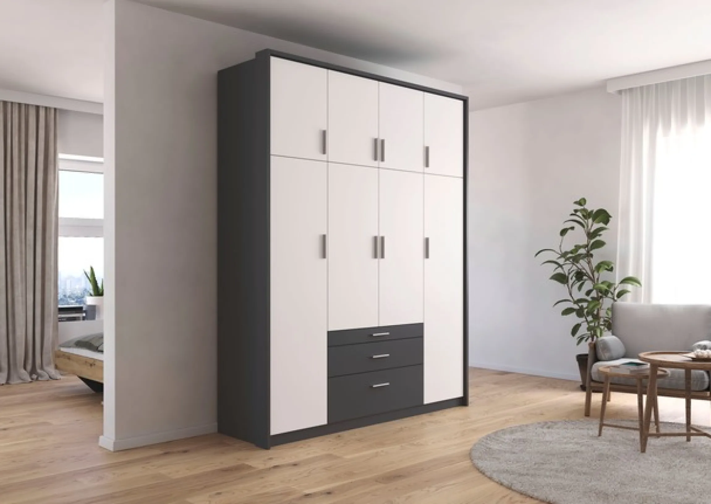 rauch Kleiderschrank »Schrank Drehtürenschrank Garderobe Ankleide Schlafzimmer HILDESHEIM« Breiten: 185/275 cm, Höhe 231 cm,oberste Schublade mit praktischer Facheinteilung MADE IN GERMANY