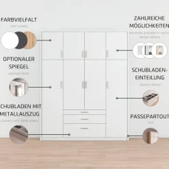 rauch Kleiderschrank »Schrank Drehtürenschrank Garderobe Ankleide Schlafzimmer HILDESHEIM« Breiten: 185/275 cm, Höhe 231 cm,oberste Schublade mit praktischer Facheinteilung MADE IN GERMANY