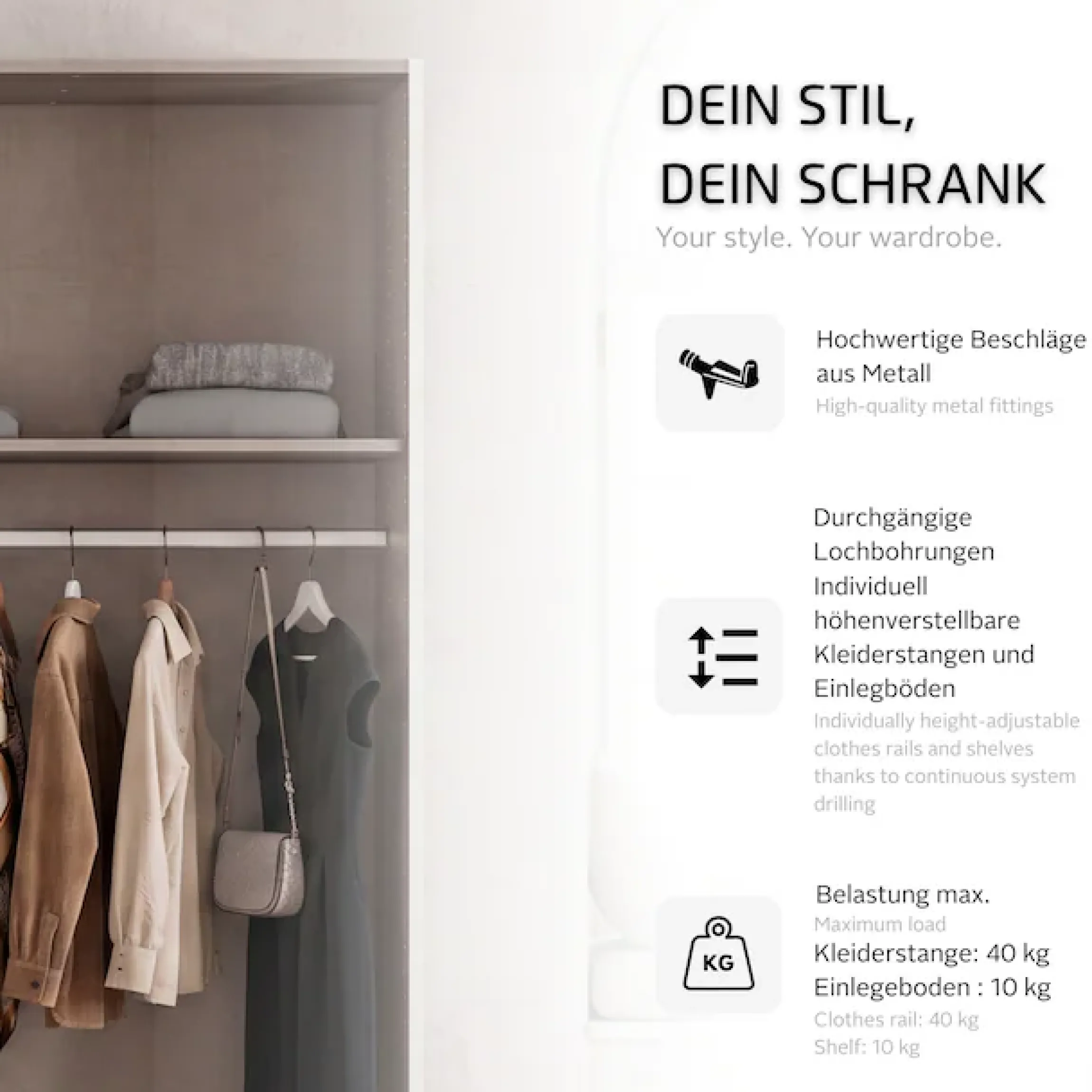 rauch Kleiderschrank »Schrank Mehrzweckschrank Garderobenschrank Schlafzimmer Möbel THOR« 3 verschiedene Ausstattungen BASIC/CLASSIC/PREMIUM (inkl. SOFT-CLOSE),mit farblich passenden, modernen Metallgriffen MADE IN GERMANY