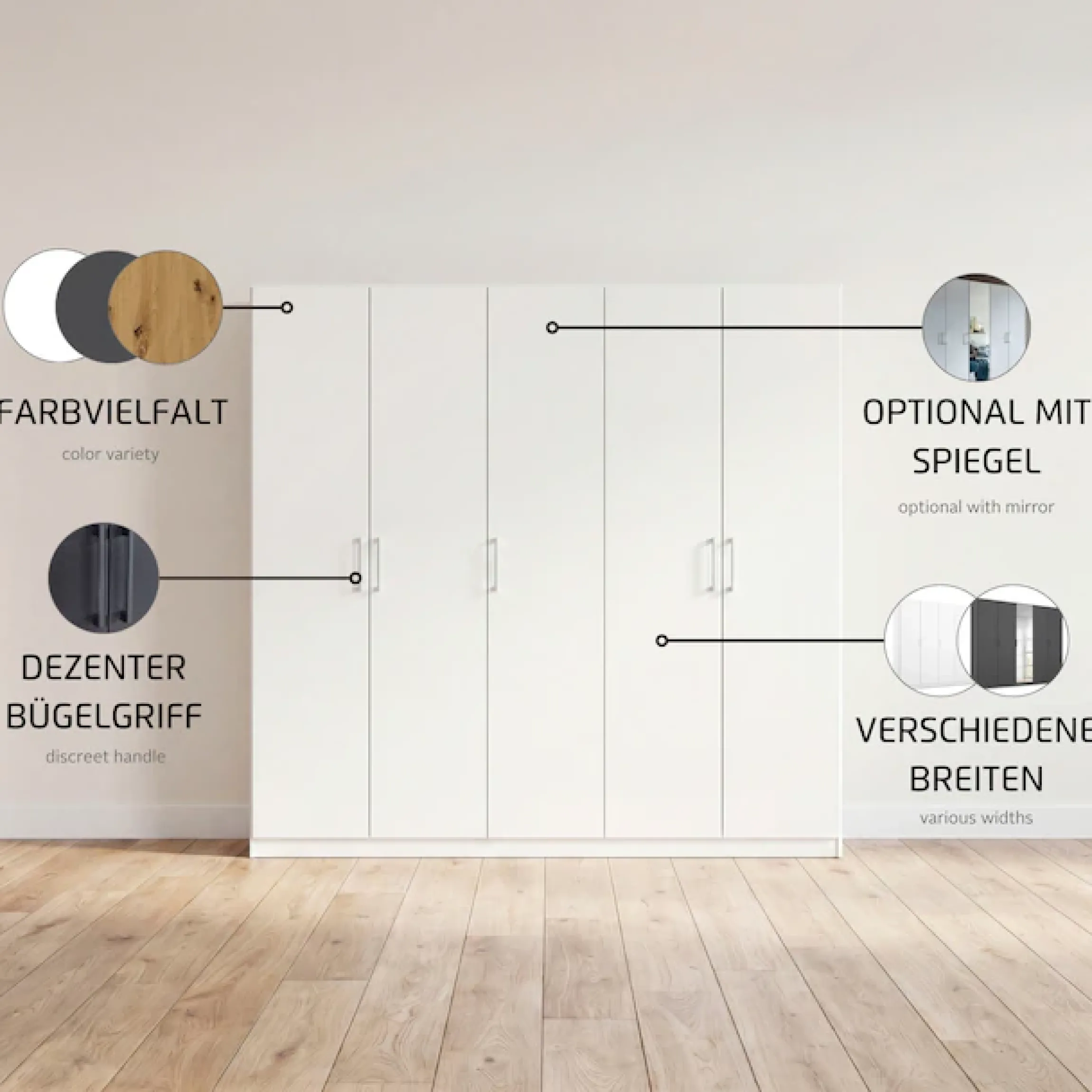 rauch Kleiderschrank »Schrank Mehrzweckschrank Garderobenschrank Schlafzimmer Möbel THOR« 3 verschiedene Ausstattungen BASIC/CLASSIC/PREMIUM (inkl. SOFT-CLOSE),mit farblich passenden, modernen Metallgriffen MADE IN GERMANY