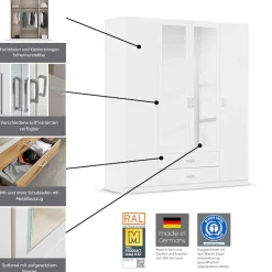 rauch Kleiderschrank »Schrank Garderobe Ankleide GAMMA Breiten 91/136/181/226/271/315/360 cm« in 3 Ausstattungen BASIC/CLASSIC/PREMIUM (inkl. SOFT-CLOSE-Funktion),verschiedene Griff-Varianten, mit Spiegel TOPSELLER MADE IN GERMANY