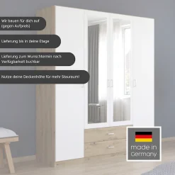 rauch Kleiderschrank »Schrank Garderobe Ankleide GAMMA Breiten 91/136/181/226/271/315/360 cm« in 3 Ausstattungen BASIC/CLASSIC/PREMIUM (inkl. SOFT-CLOSE-Funktion),verschiedene Griff-Varianten, mit Spiegel TOPSELLER MADE IN GERMANY