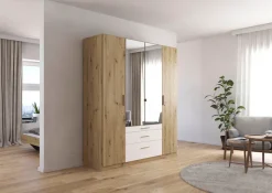 rauch Kleiderschrank »Schrank Drehtürenschrank Ankleide Garderobe Schlafzimmer MOSBACH« Breiten: 181/226/271 cm, Höhe 210 cm,mit Spiegel und farblich abgesetzten Schubladen MADE IN GERMANY