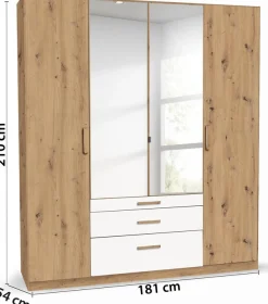 rauch Kleiderschrank »Schrank Drehtürenschrank Ankleide Garderobe Schlafzimmer MOSBACH« Breiten: 181/226/271 cm, Höhe 210 cm,mit Spiegel und farblich abgesetzten Schubladen MADE IN GERMANY