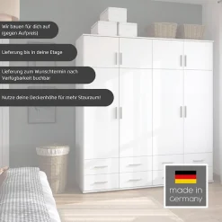 rauch Kleiderschrank »Schrank Drehtürenschrank Ankleide Garderobe Schlafzimmerschrank KEMI« Breiten: 90/135/180 cm, Höhe 194 cm,mit Schrankaufsatz und Schubladen, extra viel Stauraum MADE IN GERMANY
