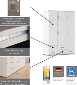 rauch Kleiderschrank »Schrank Drehtürenschrank Ankleide Garderobe Schlafzimmerschrank KEMI« Breiten: 90/135/180 cm, Höhe 194 cm,mit Schrankaufsatz und Schubladen, extra viel Stauraum MADE IN GERMANY