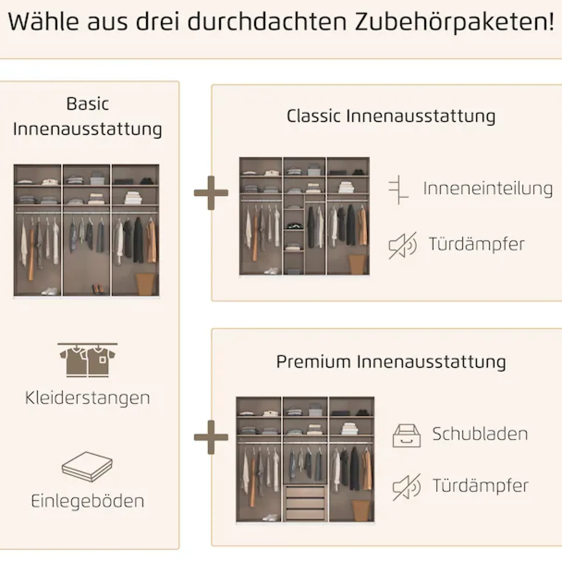 rauch Kleiderschrank »Schwebetürenschrank Schrank Garderobe Ankleide Schlafzimmer TARO« in 3 verschiedenen Ausstattungen BASIC/CLASSIC/PREMIUM (SOFT-CLOSE),4 Breiten, optional Passepartout mit/ohne Beleuchtung MADE IN GERMANY