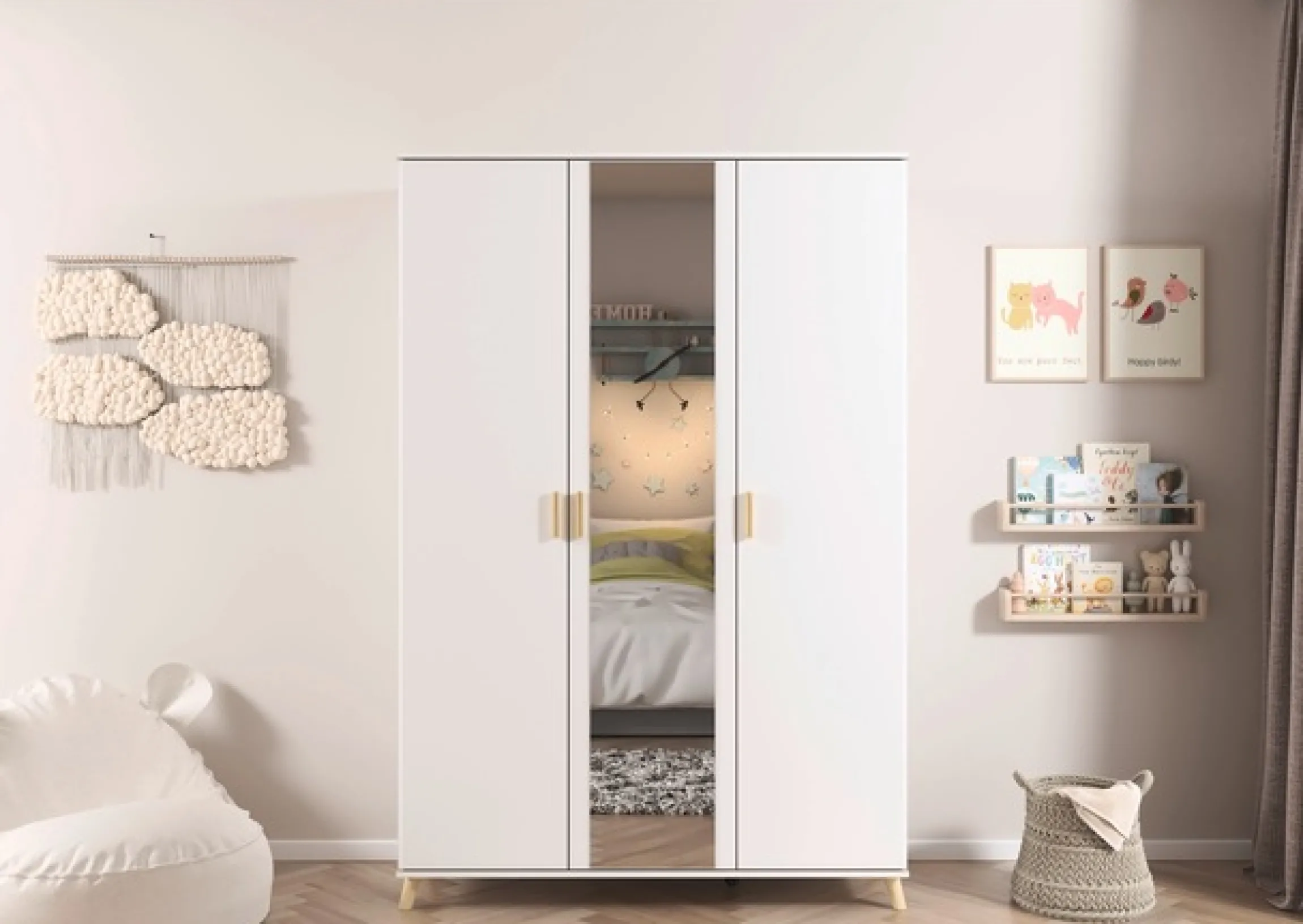 rauch Kleiderschrank »Skandi Kinderzimmer Schlafzimmerschrank FALUN« Breite 137/182, Höhe 203 cm,im modernen Skandi-Look, Füße/Griffe Eiche massiv MADE IN GERMANY