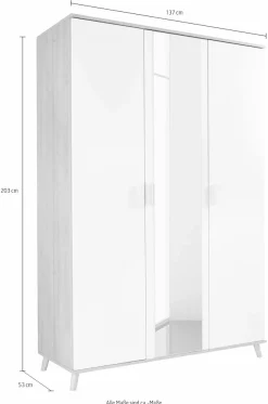 rauch Kleiderschrank »Skandi Kinderzimmer Schlafzimmerschrank FALUN« Breite 137/182, Höhe 203 cm,im modernen Skandi-Look, Füße/Griffe Eiche massiv MADE IN GERMANY