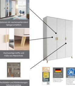 rauch Kleiderschrank »Skandi Kinderzimmer Schlafzimmerschrank FALUN« Breite 92/137/182, Höhe 203 cm,im modernen Skandi-Look, Füße/Griffe Eiche massiv MADE IN GERMANY