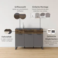 rauch Kombikommode »Barea« Breite 120 cm, Höhe 92 cm,3 Türen, 3 geräumige Schubladen, Böden verstellbar MADE IN GERMANY