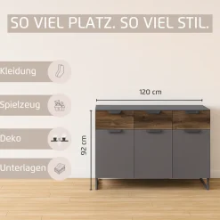 rauch Kombikommode »Barea« Breite 120 cm, Höhe 92 cm,3 Türen, 3 geräumige Schubladen, Böden verstellbar MADE IN GERMANY