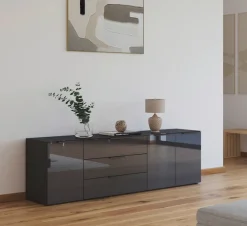 rauch Kombikommode »Kommode Türkommode Sideboard Kombikommode FLIPP mit Glasfront« Breite 200 cm mit 2 Einlegeböden,3-türig, 3 Schubladen, Soft-Close-Funktion, Oberboden und Front Glas