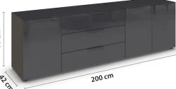 rauch Kombikommode »Kommode Türkommode Sideboard Kombikommode FLIPP mit Glasfront« Breite 200 cm mit 2 Einlegeböden,3-türig, 3 Schubladen, Soft-Close-Funktion, Oberboden und Front Glas