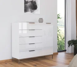 rauch Kombikommode »Kommode Türkommode Sideboard Kombikommode FLIPP mit Glasfront« Breite 120 cm mit 2 Einlegeböden,1-türig, 5 Schubladen, Soft-Close-Funktion, Oberboden und Front Glas