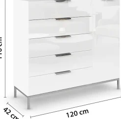 rauch Kombikommode »Kommode Türkommode Sideboard Kombikommode FLIPP mit Glasfront« Breite 120 cm mit 2 Einlegeböden,1-türig, 5 Schubladen, Soft-Close-Funktion, Oberboden und Front Glas