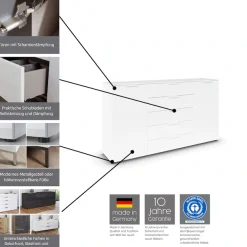 rauch Kombikommode »Kommode Türkommode Sideboard Kombikommode FLIPP mit Glasfront« Breite 120 cm mit 2 Einlegeböden,1-türig, 5 Schubladen, Soft-Close-Funktion, Oberboden und Front Glas