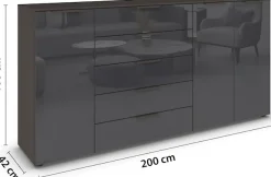 rauch Kombikommode »Kommode Türkommode Sideboard Kombikommode FLIPP mit Glasfront« Breite 200 cm mit 4 Einlegeböden,3-türig mit 5 Schubladen und Soft-Close-Funktion sowie Glasfront