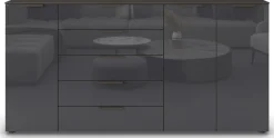 rauch Kombikommode »Kommode Türkommode Sideboard Kombikommode FLIPP mit Glasfront« Breite 200 cm mit 4 Einlegeböden,3-türig mit 5 Schubladen und Soft-Close-Funktion sowie Glasfront