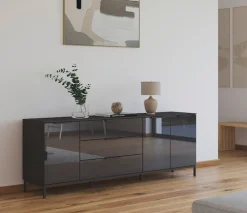 rauch Kombikommode »Kommode Türkommode Sideboard Kombikommode FLIPP mit Glasfront« Breite 200 cm mit 2 Einlegeböden,3-türig mit 3 Schubladen und Soft-Close-Funktion sowie Glasfront