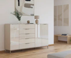 rauch Kombikommode »Kommode Türkommode Sideboard Kombikommode FLIPP mit Glasfront« Breite 200 cm mit 4 Einlegeböden,3-türig mit 5 Schubladen und Soft-Close-Funktion sowie Glasfront