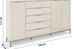 rauch Kombikommode »Kommode Türkommode Sideboard Kombikommode FLIPP mit Glasfront« Breite 200 cm mit 4 Einlegeböden,3-türig mit 5 Schubladen und Soft-Close-Funktion sowie Glasfront