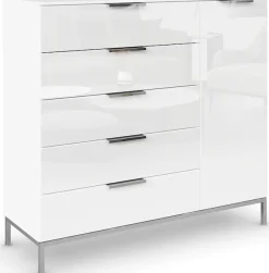 rauch Kombikommode »Kommode Türkommode Sideboard Kombikommode FLIPP mit Glasfront« Breite 120 cm mit 2 Einlegeböden,1-türig mit 5 Schubladen und Soft-Close-Funktion sowie Glasfront