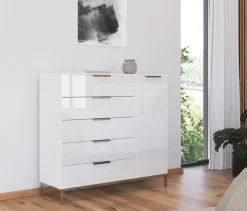 rauch Kombikommode »Kommode Türkommode Sideboard Kombikommode FLIPP mit Glasfront« Breite 120 cm mit 2 Einlegeböden,1-türig mit 5 Schubladen und Soft-Close-Funktion sowie Glasfront