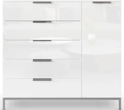 rauch Kombikommode »Kommode Türkommode Sideboard Kombikommode FLIPP mit Glasfront« Breite 120 cm mit 2 Einlegeböden,1-türig mit 5 Schubladen und Soft-Close-Funktion sowie Glasfront