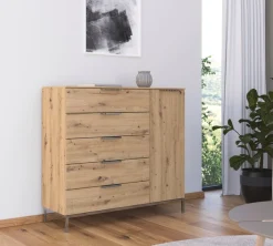 rauch Kombikommode »Kommode Türkommode Sideboard Kombikommode FLIPP« Breite 120 cm mit 2 Einlegeböden,1-türig mit5 Schubladen und Soft-Close-Funktion