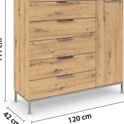 rauch Kombikommode »Kommode Türkommode Sideboard Kombikommode FLIPP« Breite 120 cm mit 2 Einlegeböden,1-türig mit5 Schubladen und Soft-Close-Funktion