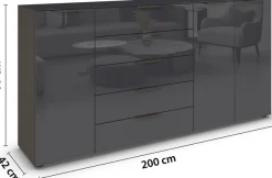 rauch Kombikommode »Kommode Türkommode Sideboard Kombikommode FLIPP mit Glasfront« Breite 200 cm mit 4 Einlegeböden,3-türig, 5 Schubladen, Soft-Close-Funktion, Oberboden und Front Glas