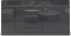 rauch Kombikommode »Kommode Türkommode Sideboard Kombikommode FLIPP mit Glasfront« Breite 200 cm mit 4 Einlegeböden,3-türig, 5 Schubladen, Soft-Close-Funktion, Oberboden und Front Glas