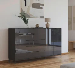 rauch Kombikommode »Kommode Türkommode Sideboard Kombikommode FLIPP mit Glasfront« Breite 200 cm mit 4 Einlegeböden,3-türig, 5 Schubladen, Soft-Close-Funktion, Oberboden und Front Glas