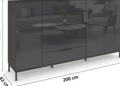 rauch Kombikommode »Kommode Türkommode Sideboard Kombikommode FLIPP mit Glasfront« Breite 200 cm mit 4 Einlegeböden,3-türig, 5 Schubladen, Soft-Close-Funktion, Oberboden und Front Glas