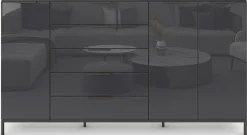 rauch Kombikommode »Kommode Türkommode Sideboard Kombikommode FLIPP mit Glasfront« Breite 200 cm mit 4 Einlegeböden,3-türig, 5 Schubladen, Soft-Close-Funktion, Oberboden und Front Glas