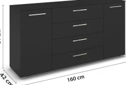 rauch Kombikommode »Sideboard Schubkommode Kommode MONTCLAR Front Dekor/Hochglanz/Glas« Breite 160 / Höhe 81 cm, 2 Einlegeböden, inkl. Soft-Close-Funktion,2-türig, 4 geräumige Schubladen, viele Griffvarianten MADE IN GERMANY