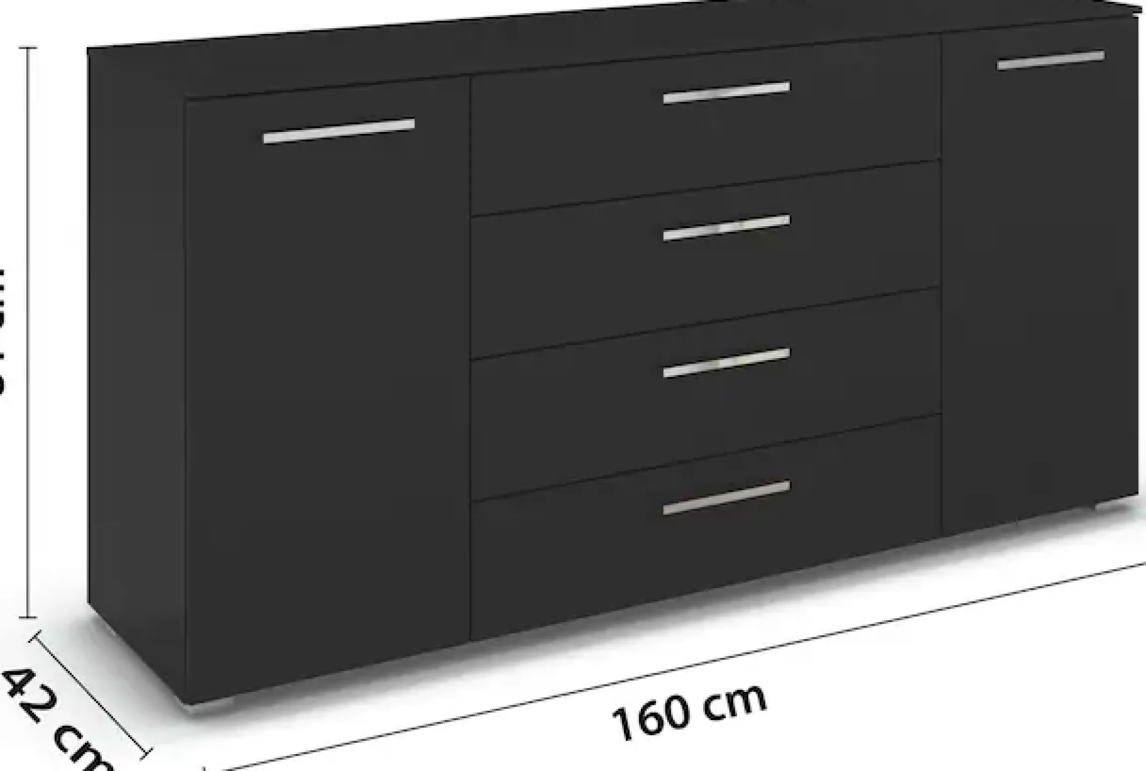 rauch Kombikommode »Sideboard Schubkommode Kommode MONTCLAR Front Dekor/Hochglanz/Glas« Breite 160 / Höhe 81 cm, 2 Einlegeböden, inkl. Soft-Close-Funktion,2-türig, 4 geräumige Schubladen, viele Griffvarianten MADE IN GERMANY