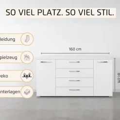 rauch Kombikommode »Sideboard Schubkommode Kommode MONTCLAR Front Dekor/Hochglanz/Glas« Breite 160 / Höhe 81 cm, 2 Einlegeböden, inkl. Soft-Close-Funktion,2-türig, 4 geräumige Schubladen, viele Griffvarianten MADE IN GERMANY