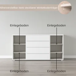 rauch Kombikommode »Sideboard Schubkommode Kommode MONTCLAR Front Dekor/Hochglanz/Glas« Breite 160 / Höhe 81 cm, 2 Einlegeböden, inkl. Soft-Close-Funktion,2-türig, 4 geräumige Schubladen, viele Griffvarianten MADE IN GERMANY