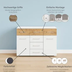 rauch Kombikommode »Sideboard Kommode Schubladenkommode Türenkommode BOSTON-EXTRA« B/H/T: 120/81/42 cm,mit 6 geräumigen Schubladen, Einlegeböden verstellbar MADE IN GERMANY
