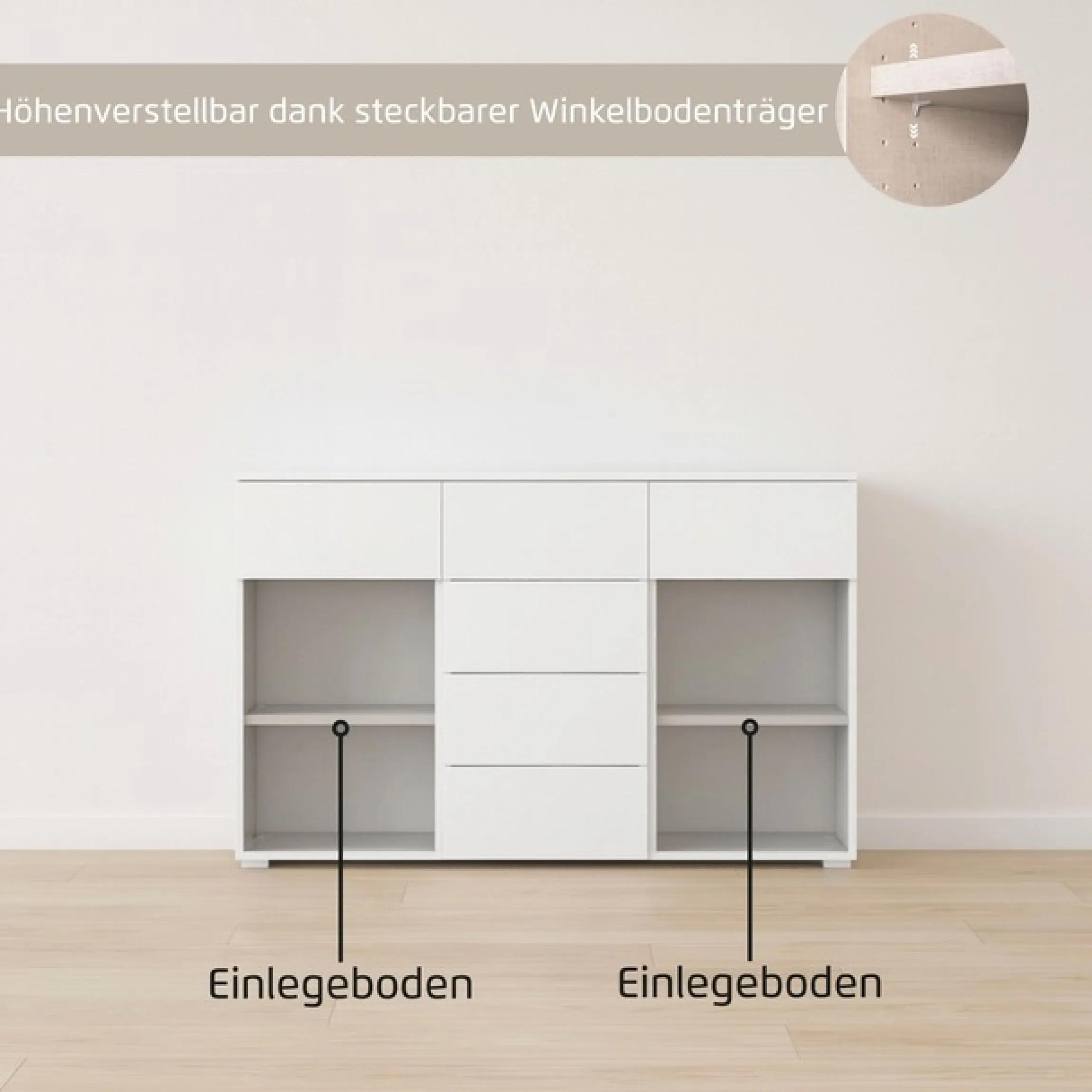 rauch Kombikommode »Sideboard Kommode Schubladenkommode Türenkommode BOSTON-EXTRA« B/H/T: 120/81/42 cm,mit 6 geräumigen Schubladen, Einlegeböden verstellbar MADE IN GERMANY