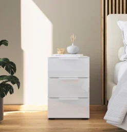 rauch Nachtkommode »Nachttisch Nachtschrank Nachtkonsole FLIPP mit Glasfront« Breite 40 cm,mit 3 Schubladen und Soft-Close-Funktion, Oberboden und Front Glas