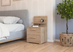 rauch Nachtkommode »Nachttisch Nachtkonsole Kommode EVELYN« inkl. SOFT-CLOSE-FUNKTION,in elegantem Stil 2 Schubladen Paneel mit Steckdose MADE IN GERMANY