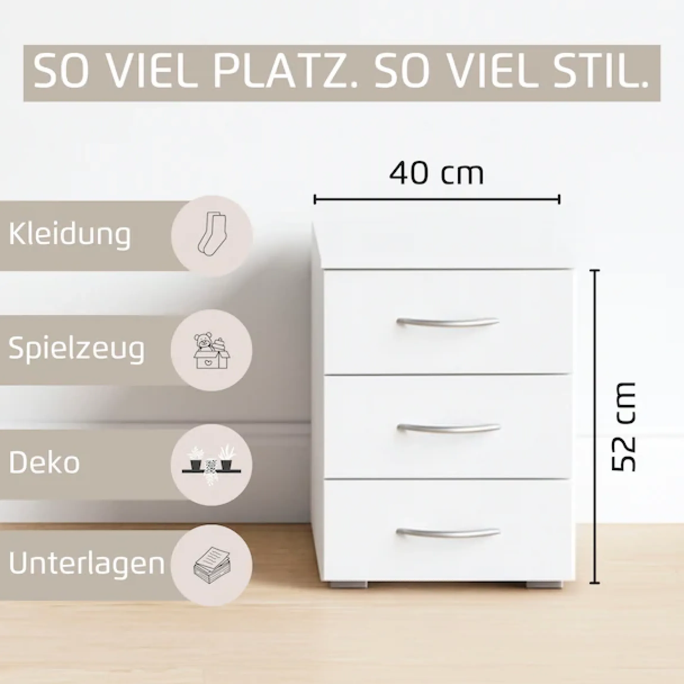 rauch Nachtkommode »Nachttisch Nachtkonsole Beistelltisch Kommode Sideboard TORRENT« mit 3 geräumigen Schubkästen, Breite 40 cm MADE IN GERMANY