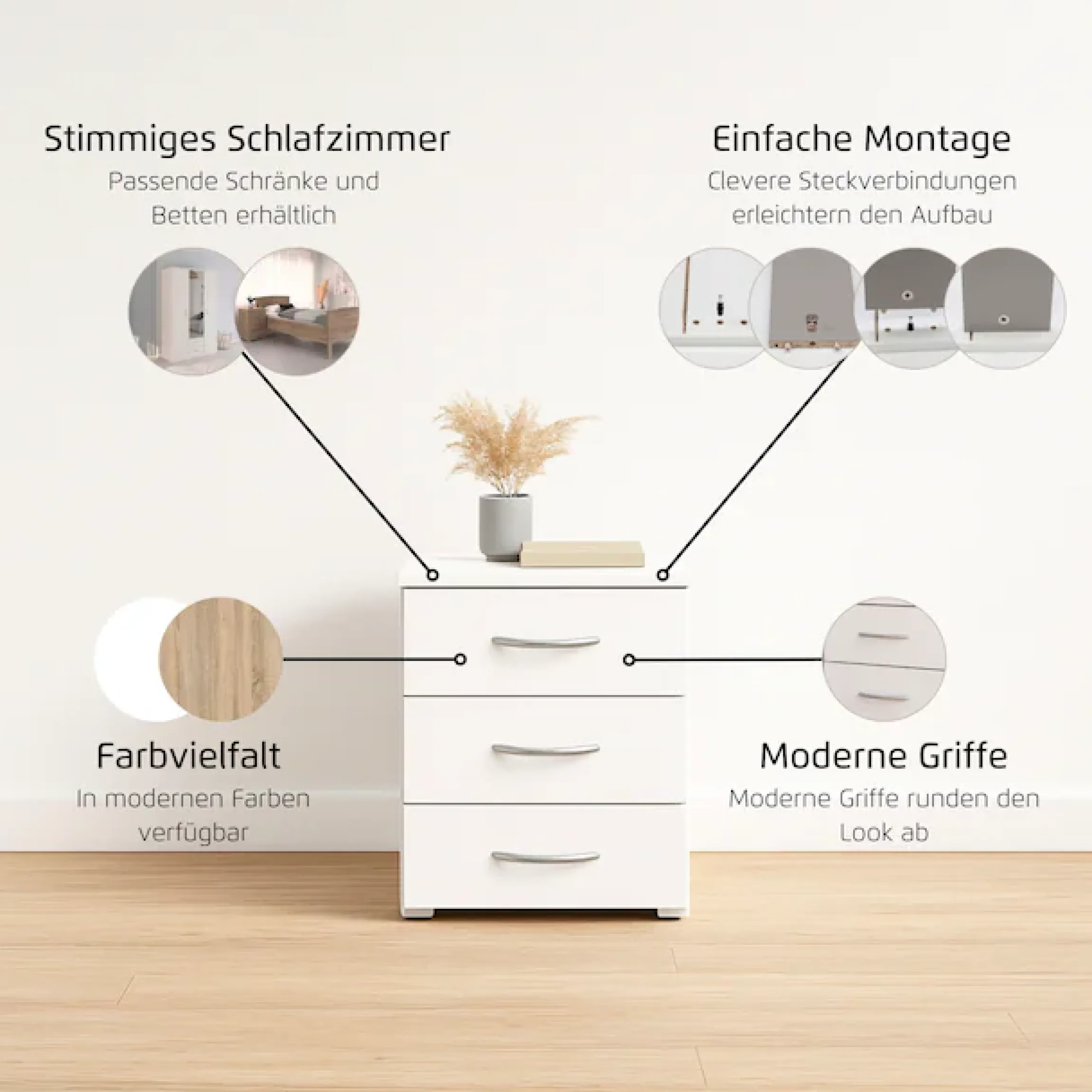 rauch Nachtkommode »Nachttisch Nachtkonsole Beistelltisch Kommode Sideboard TORRENT« mit 3 geräumigen Schubkästen, Breite 40 cm MADE IN GERMANY